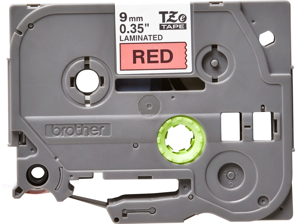 Oryginalna taśma TZe-421 firmy Brother – czarny nadruk na czerwonym tle, 9mm szerokości 2